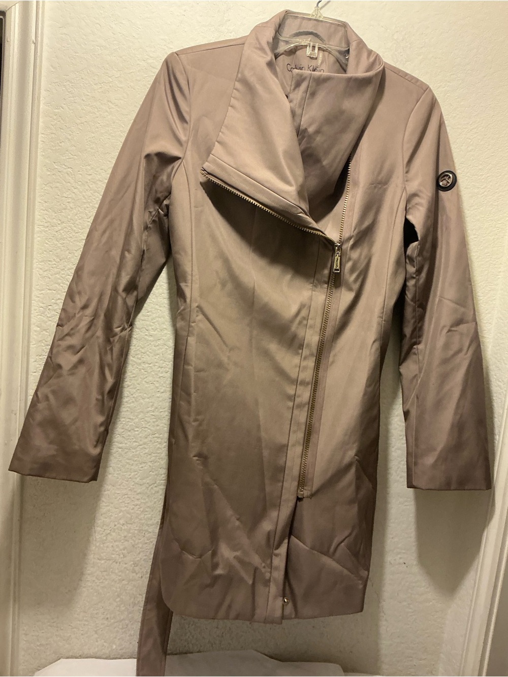 Calvin Klein Women's Taupe Asymmetrical Zip Trench